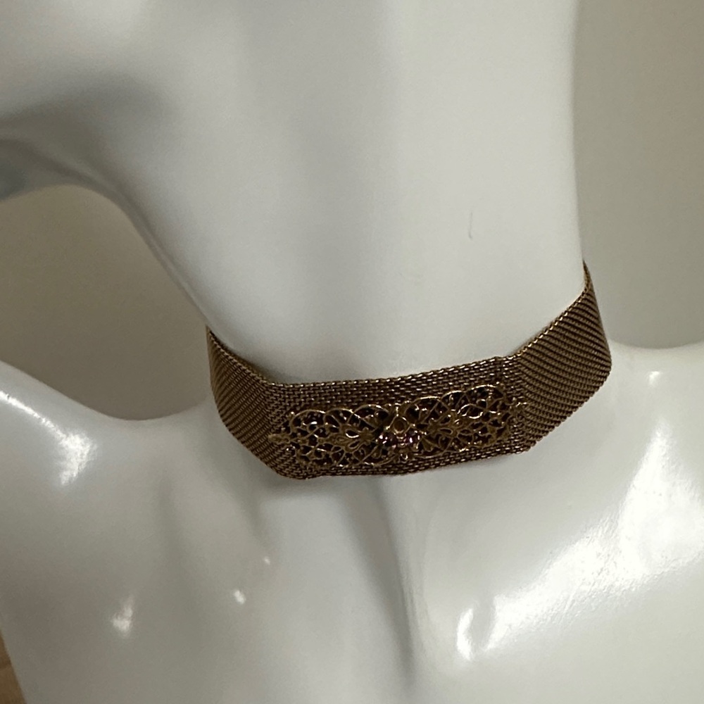 Vintage Gold Mesh Filigree Choker Necklace